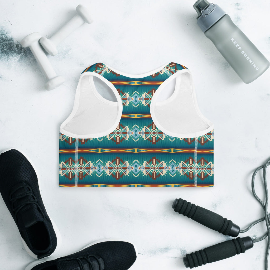 Teal Aztec Blanket Print Padded Sports Bra