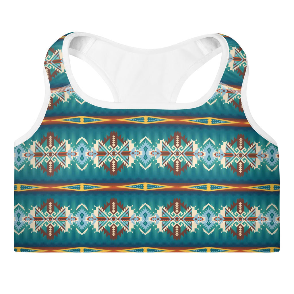 Teal Aztec Blanket Print Padded Sports Bra