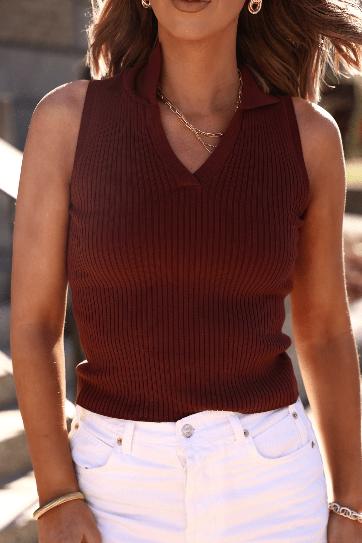 Allison Brown V Neck Sweater Top - FINAL SALE