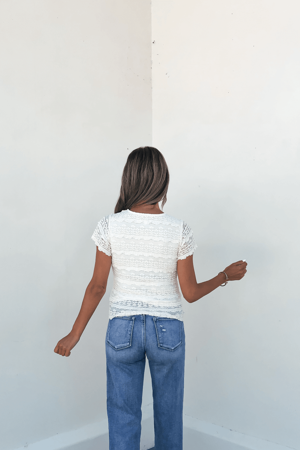 Amara Cream High Neck Lace Top - DOORBUSTER