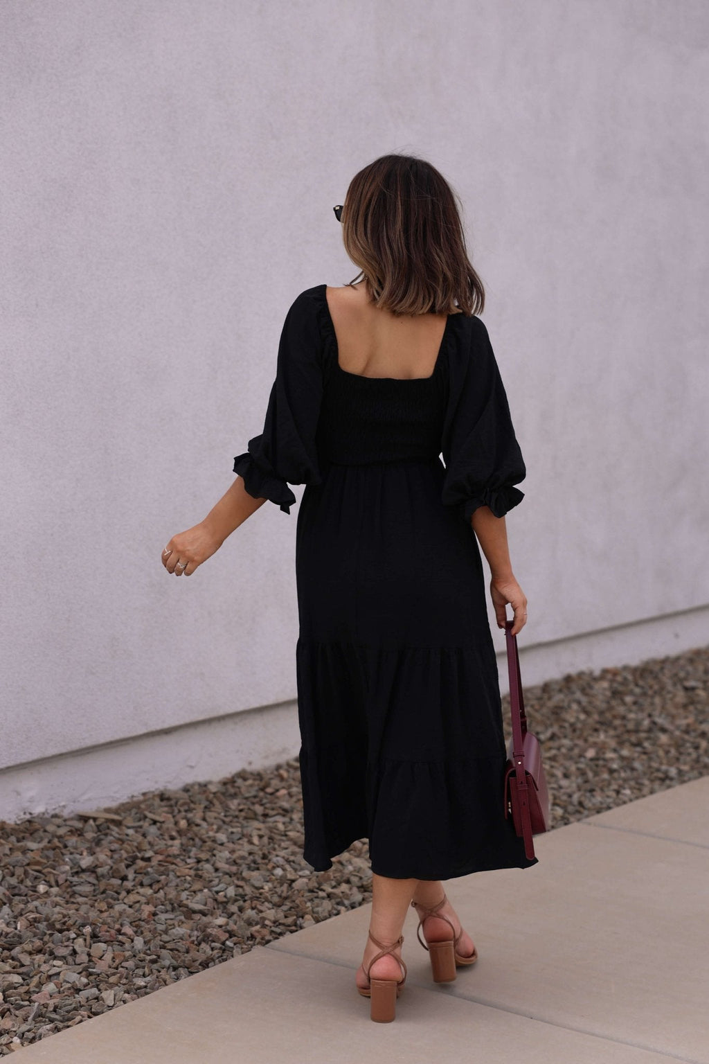 Autumn Nights Black Tiered Midi Dress