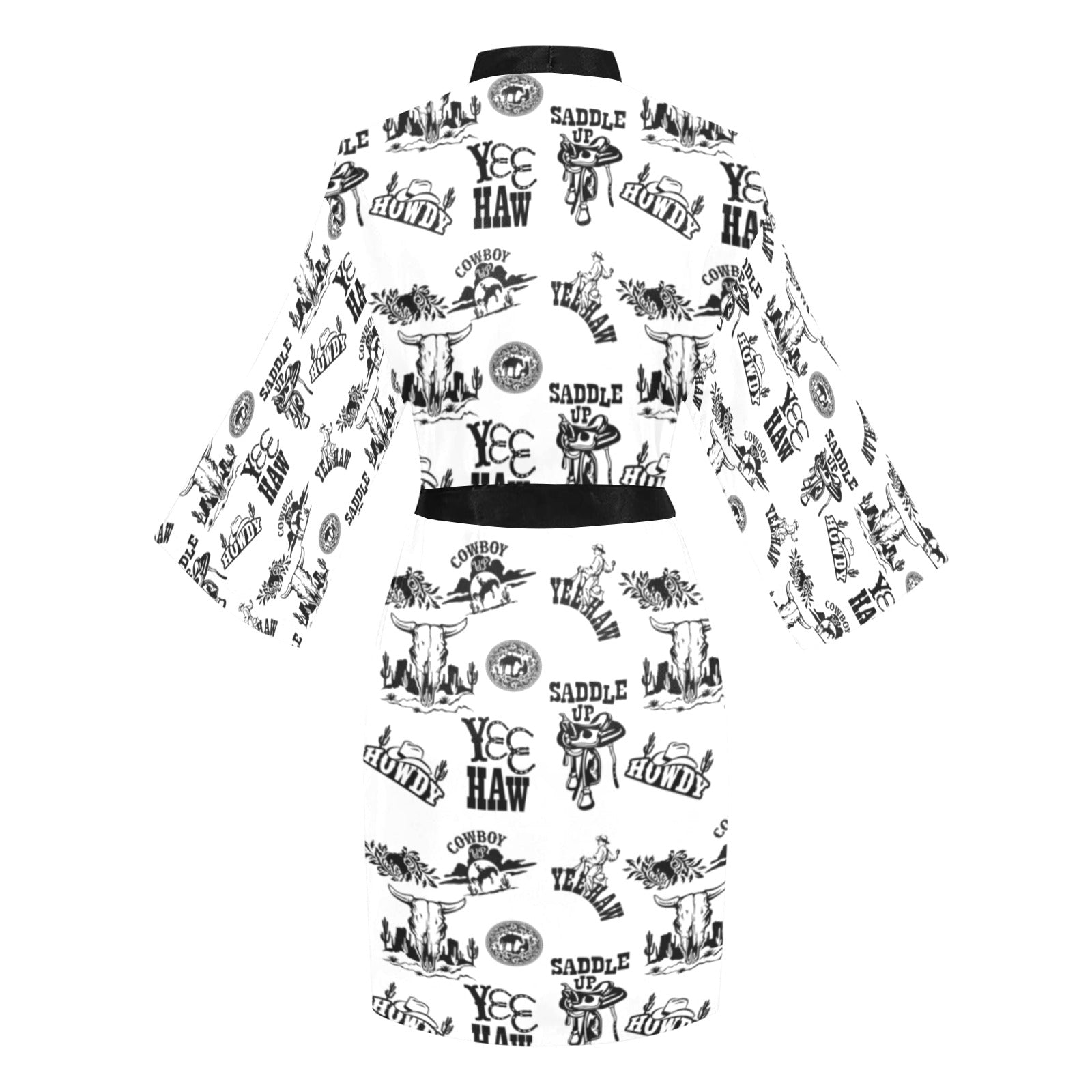Cowboy Print Western Satin Kimono Robe
