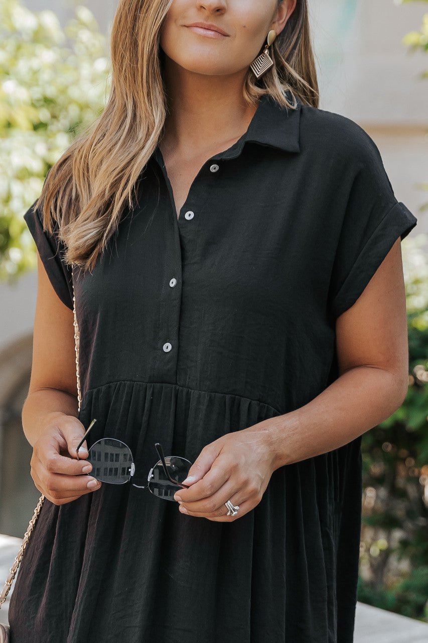 Back To Summer Black Button Up Mini Dress - DOORBUSTER