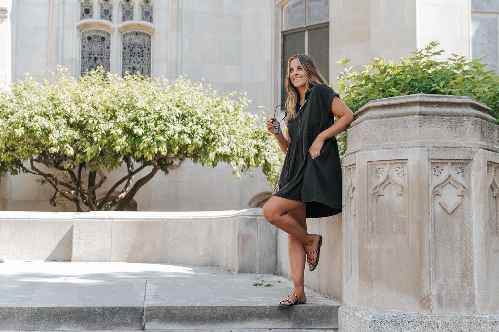 Back To Summer Black Button Up Mini Dress - DOORBUSTER