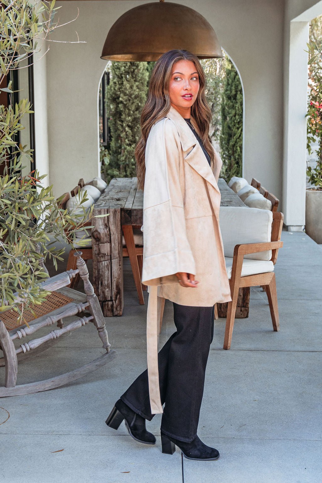 Beige Faux Suede Belted Coat - FINAL SALE