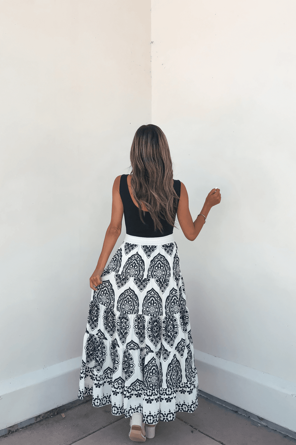 Bella Ivory Print Tiered Maxi Skirt - DOORBUSTER