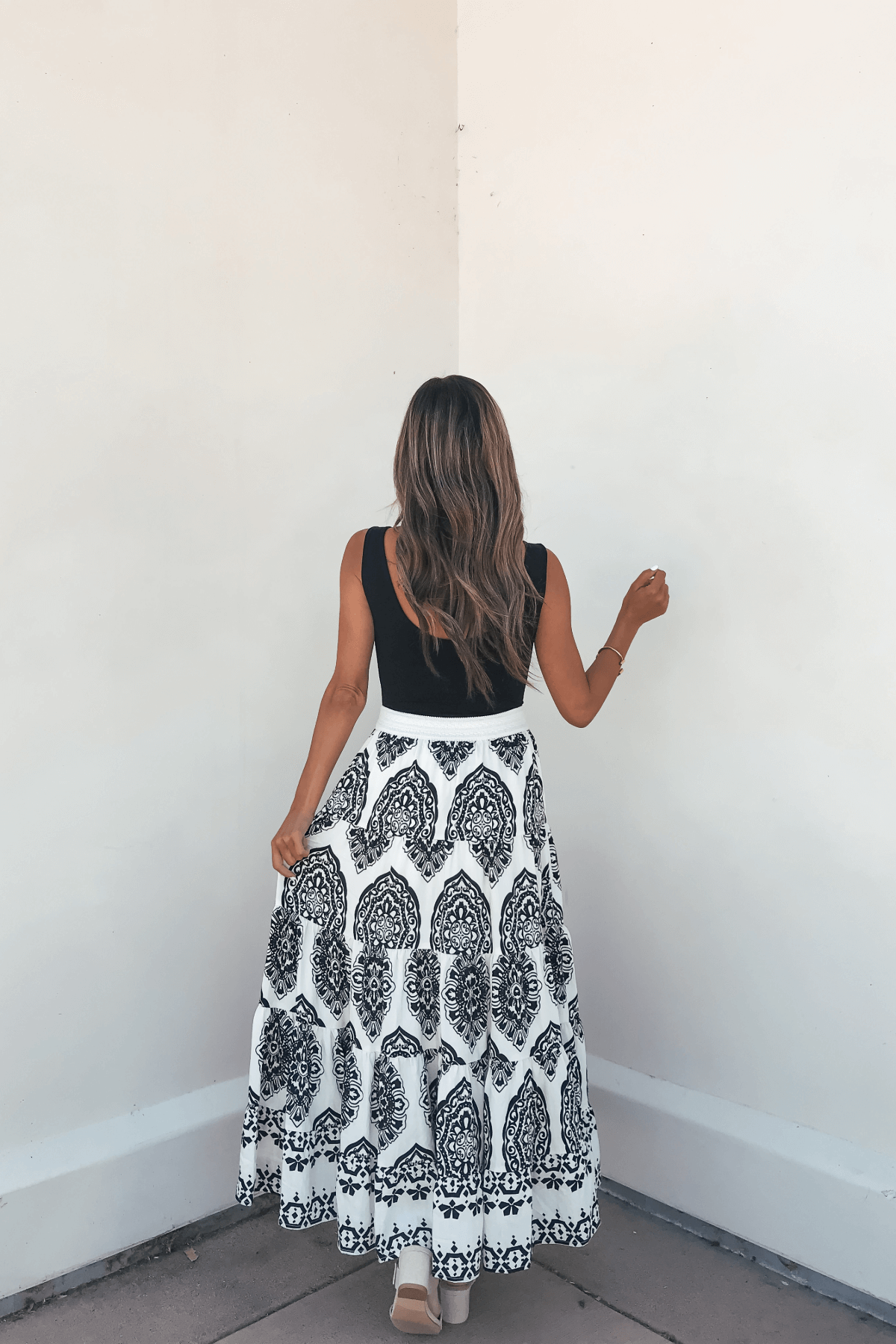Bella Ivory Print Tiered Maxi Skirt - DOORBUSTER
