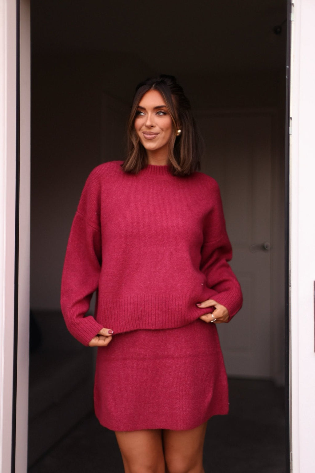 Berry Sweater Mini Skirt-FINAL SALE