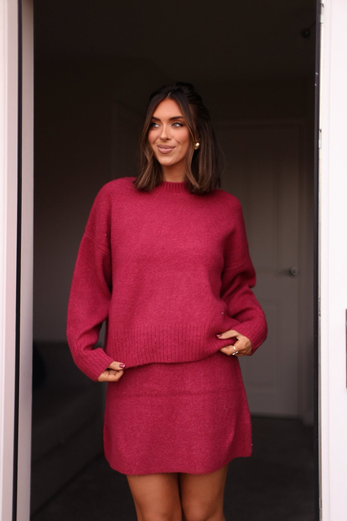 Berry Sweater Mini Skirt-FINAL SALE