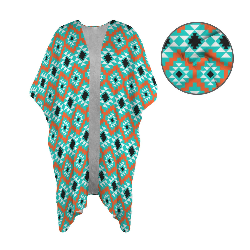 Turquoise Aztec Duster Kimono Coverup