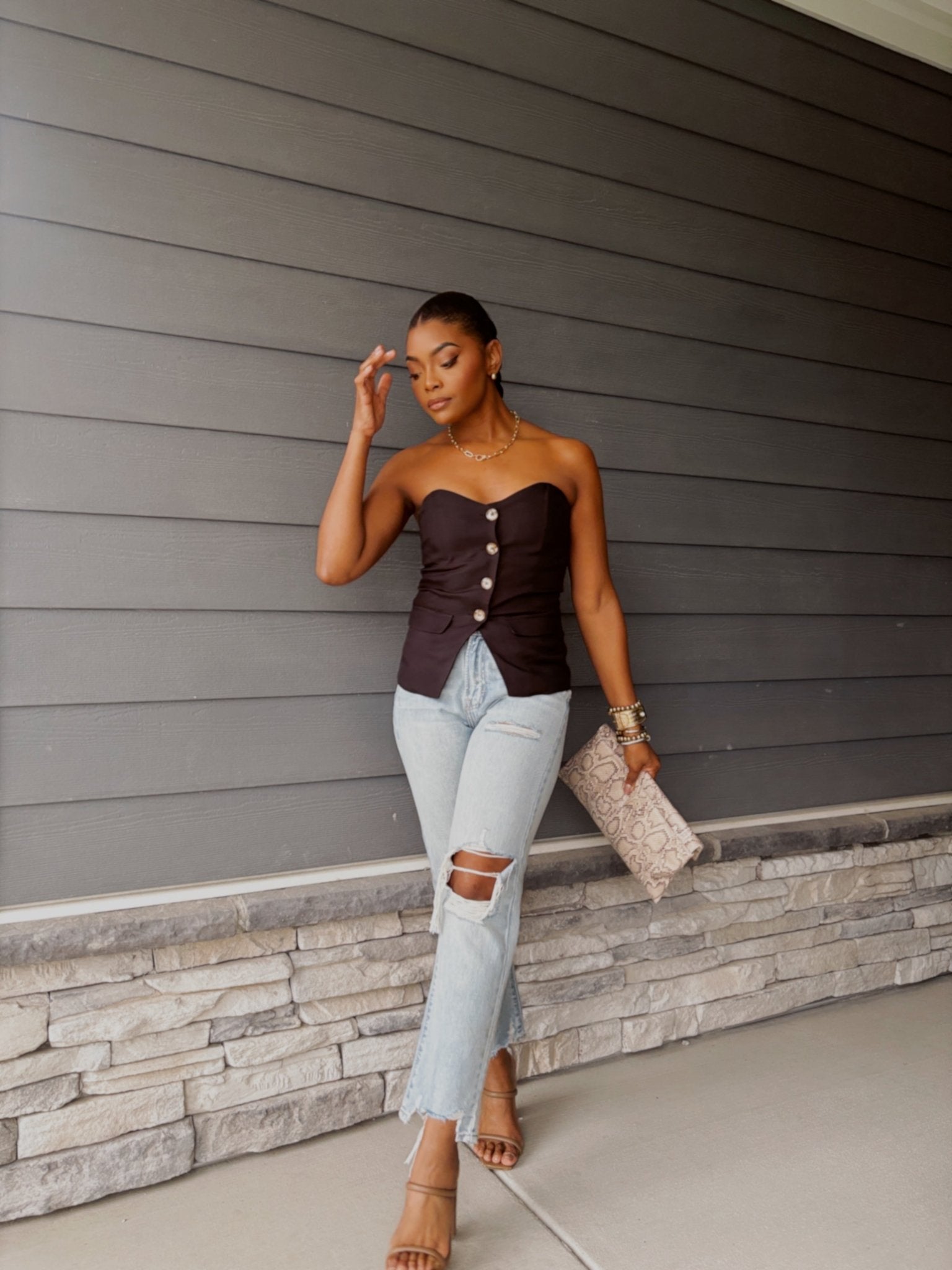 Black Button Front Tube Top - FINAL SALE