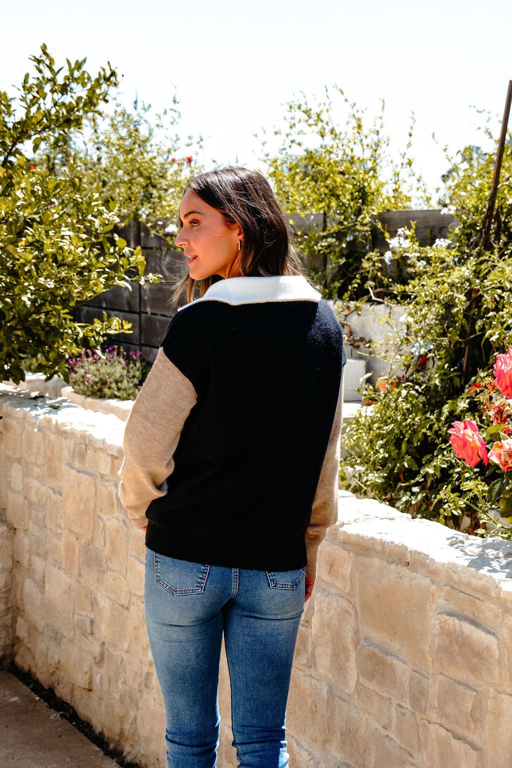 Black Color Block Half Zip Sweater - DOORBUSTER