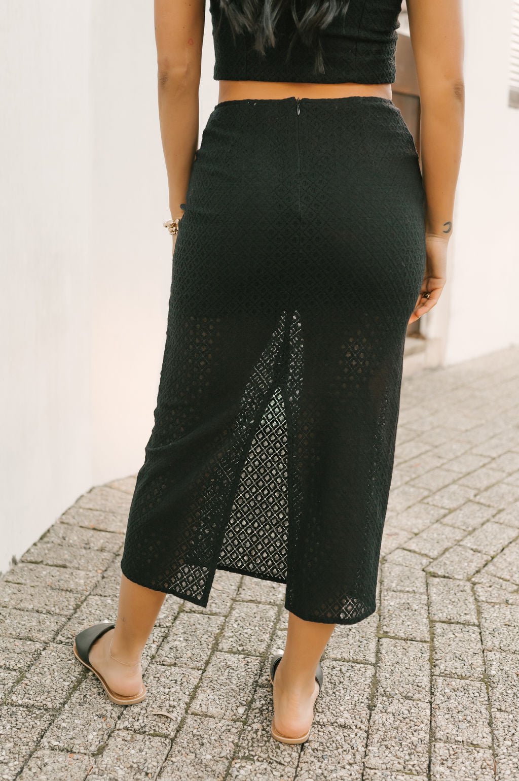 Black Sheer Lace Midi Skirt - DOORBUSTER