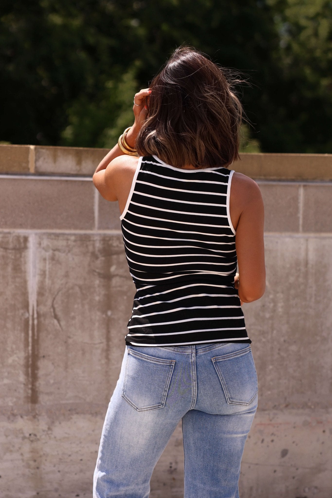 Black Striped Rib Button Tank Top - FINAL SALE