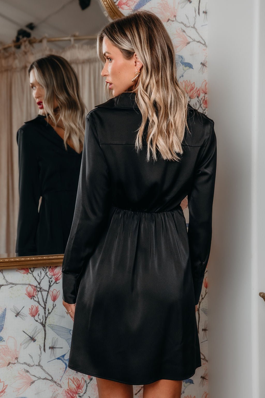 Black V Neck Satin Mini Dress - FINAL SALE