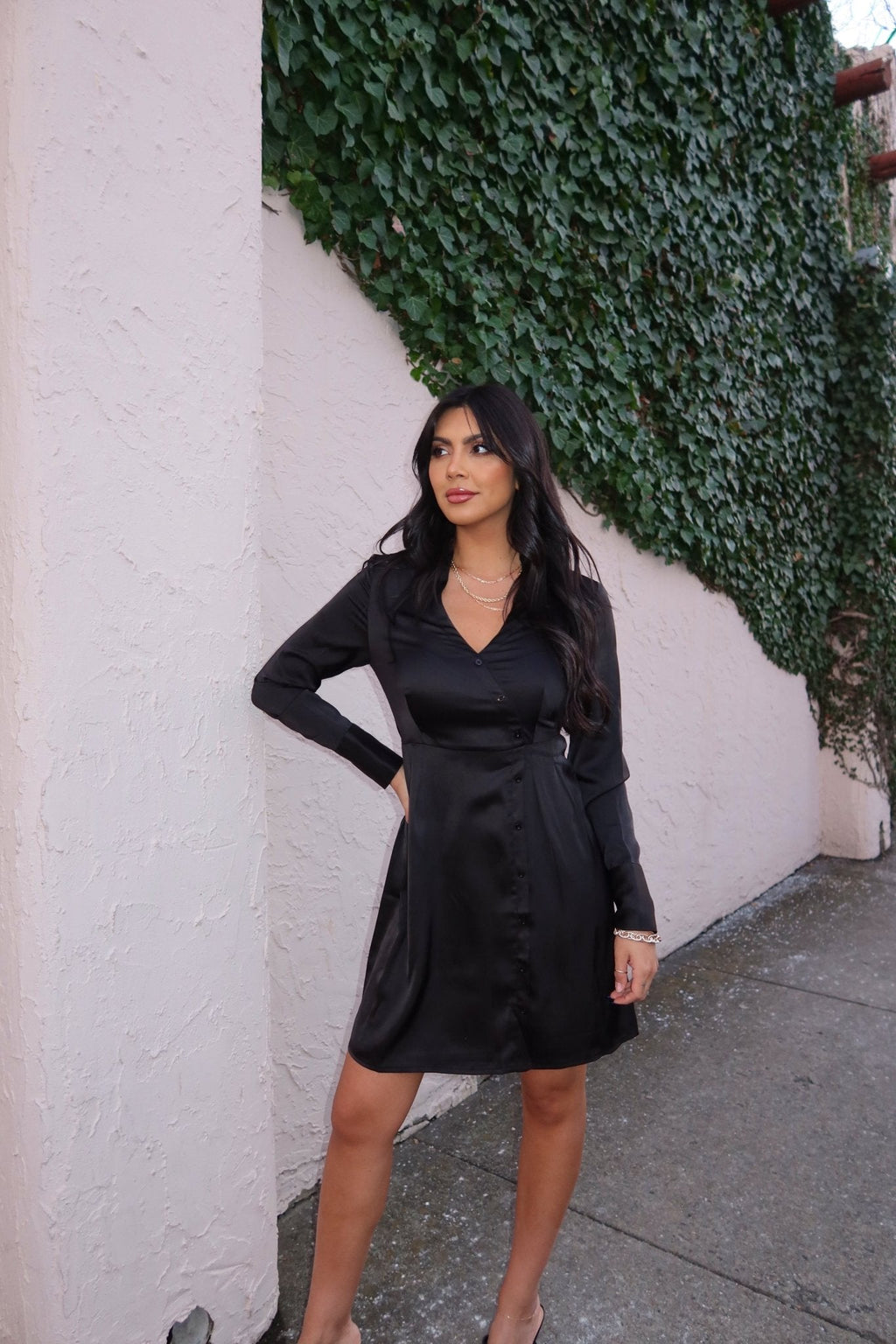 Black V Neck Satin Mini Dress - FINAL SALE