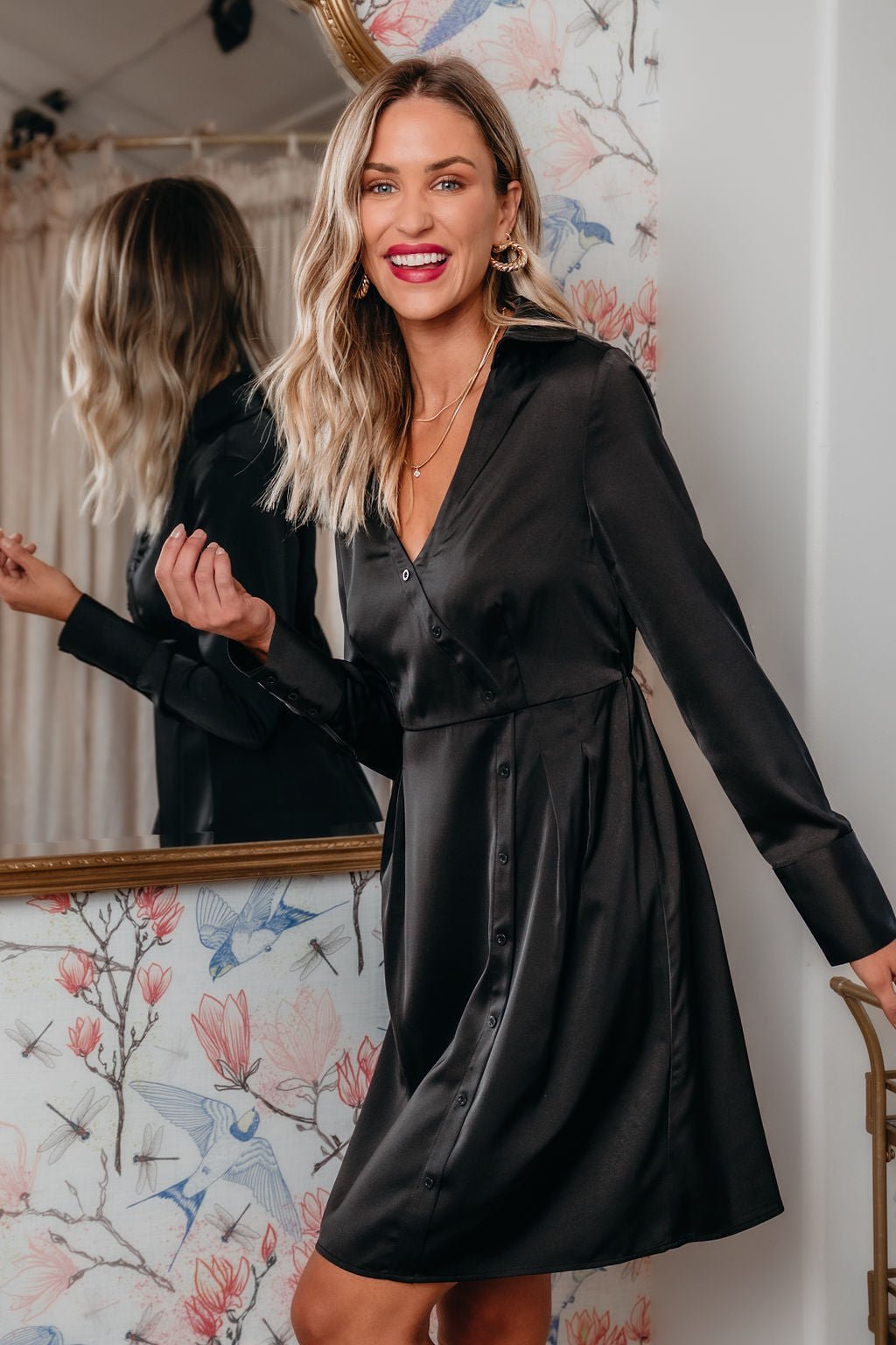 Black V Neck Satin Mini Dress - FINAL SALE
