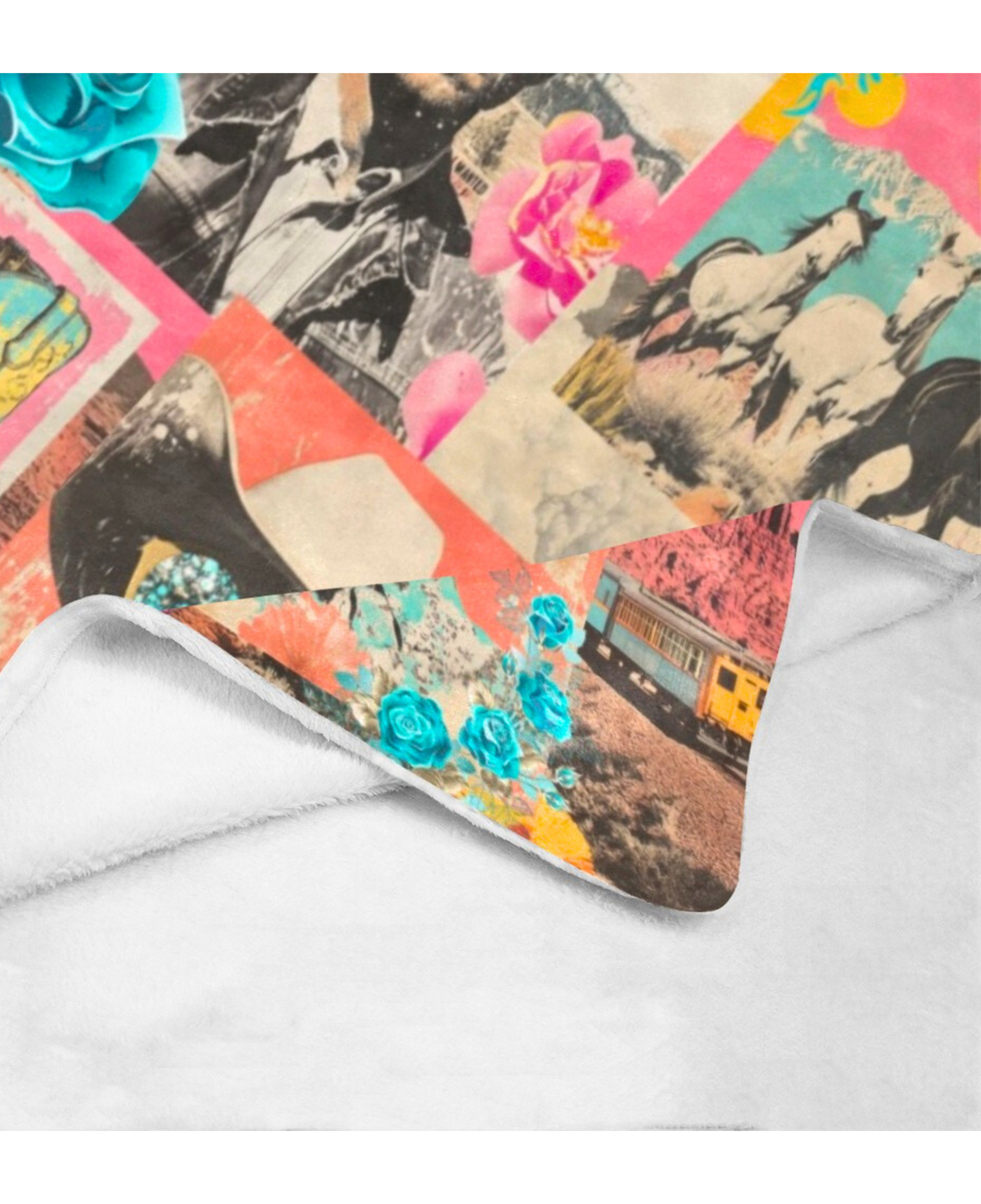 Pop Western Collage Throw Blanket Ultra-Soft Micro Fleece Blanket 60" x 80" Made in America