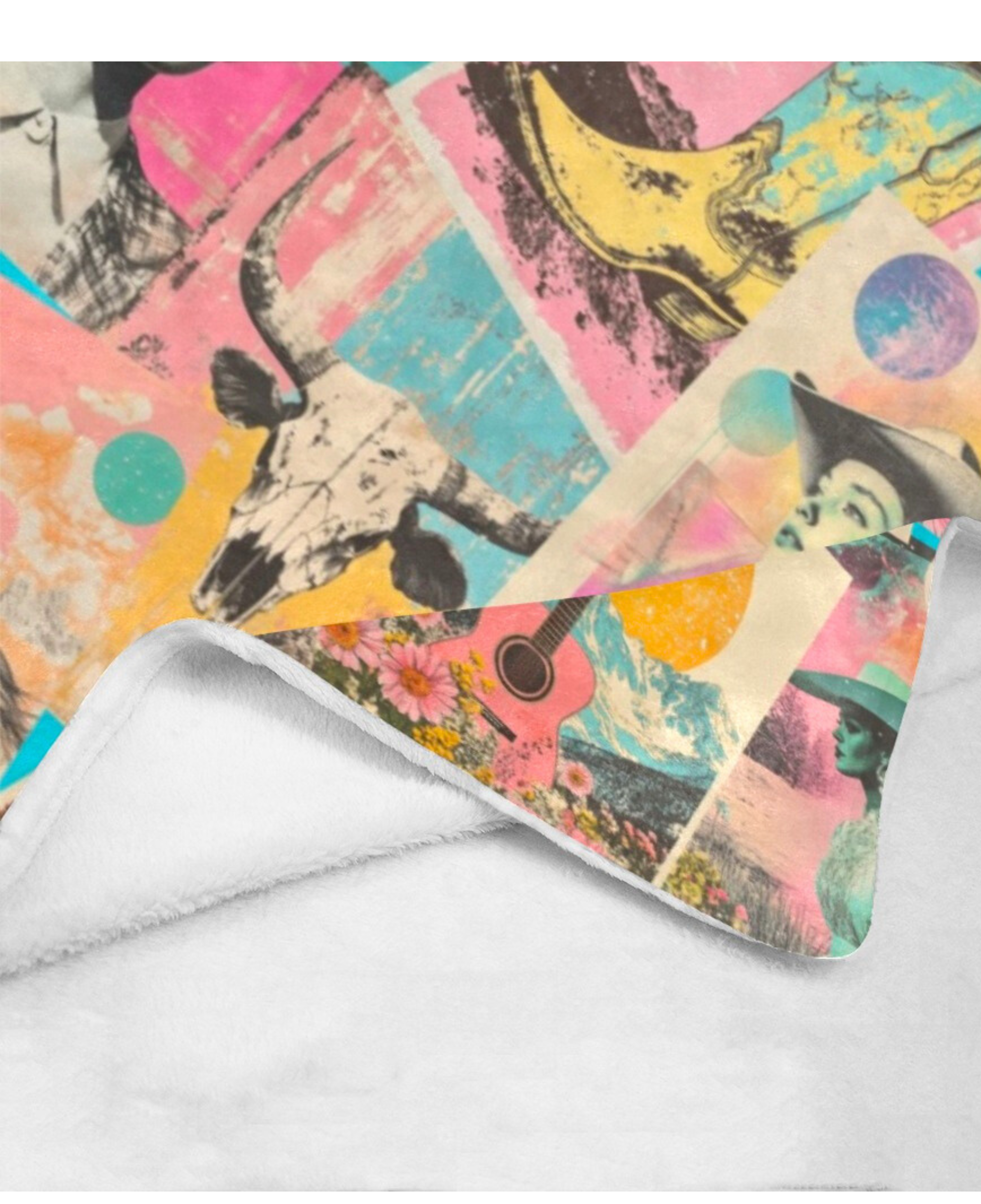 Pop Western Retro Cowgirl Collage Throw Blanket 60" x 80" Made in America