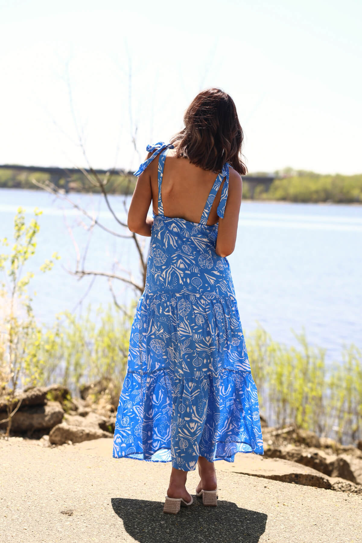 Blue and White Print Tiered Maxi Dress - DOORBUSTER