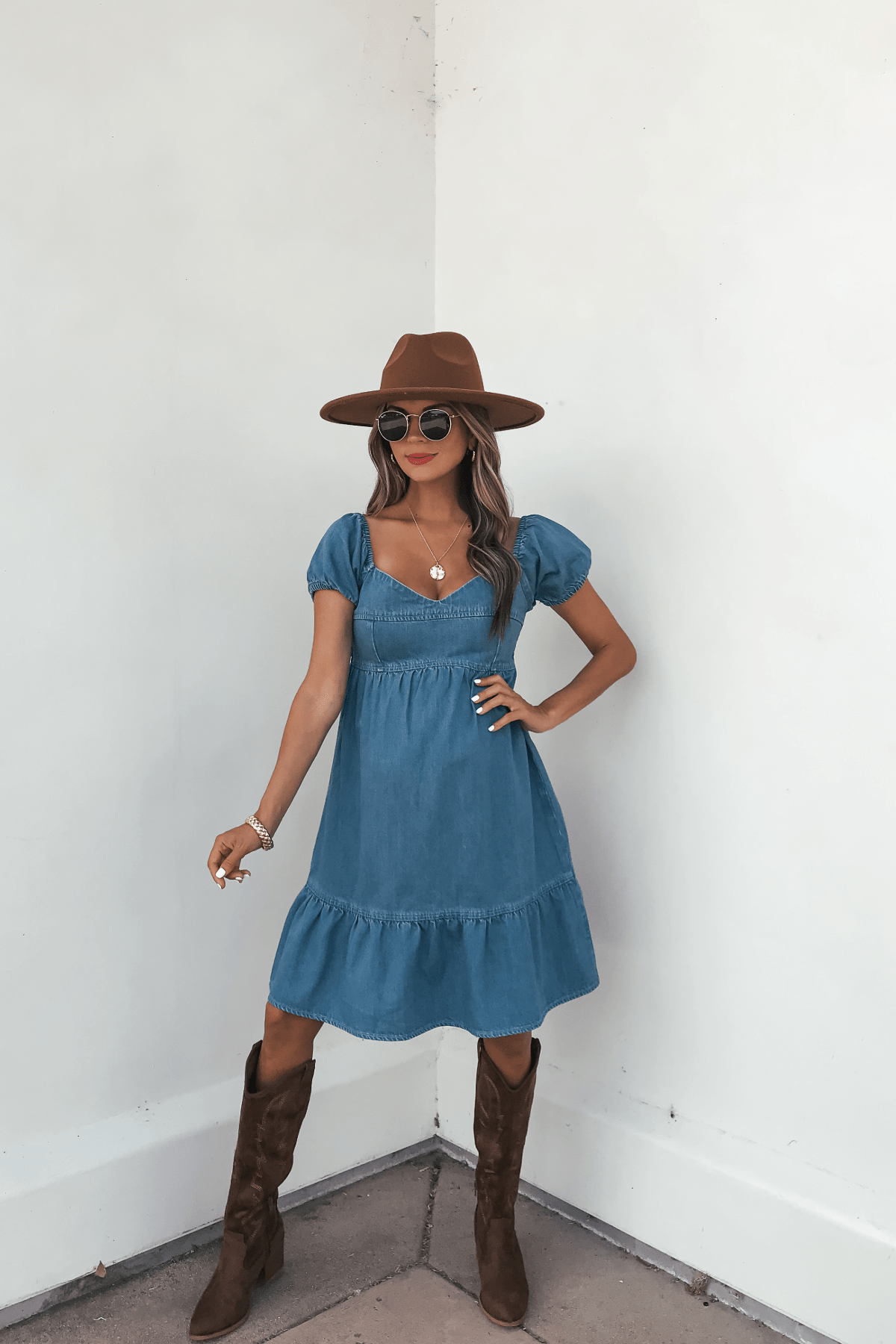 Blue Denim Tiered Mini Dress - DOORBUSTER