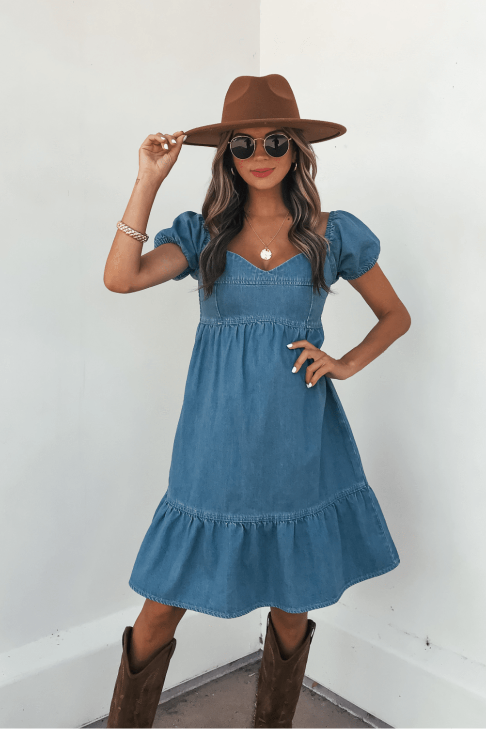 Blue Denim Tiered Mini Dress - DOORBUSTER