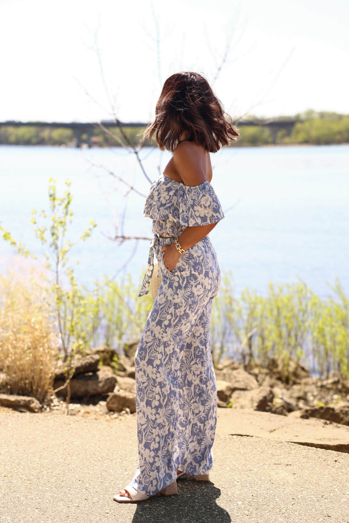 Blue Floral Print Linen Pants - DOORBUSTER