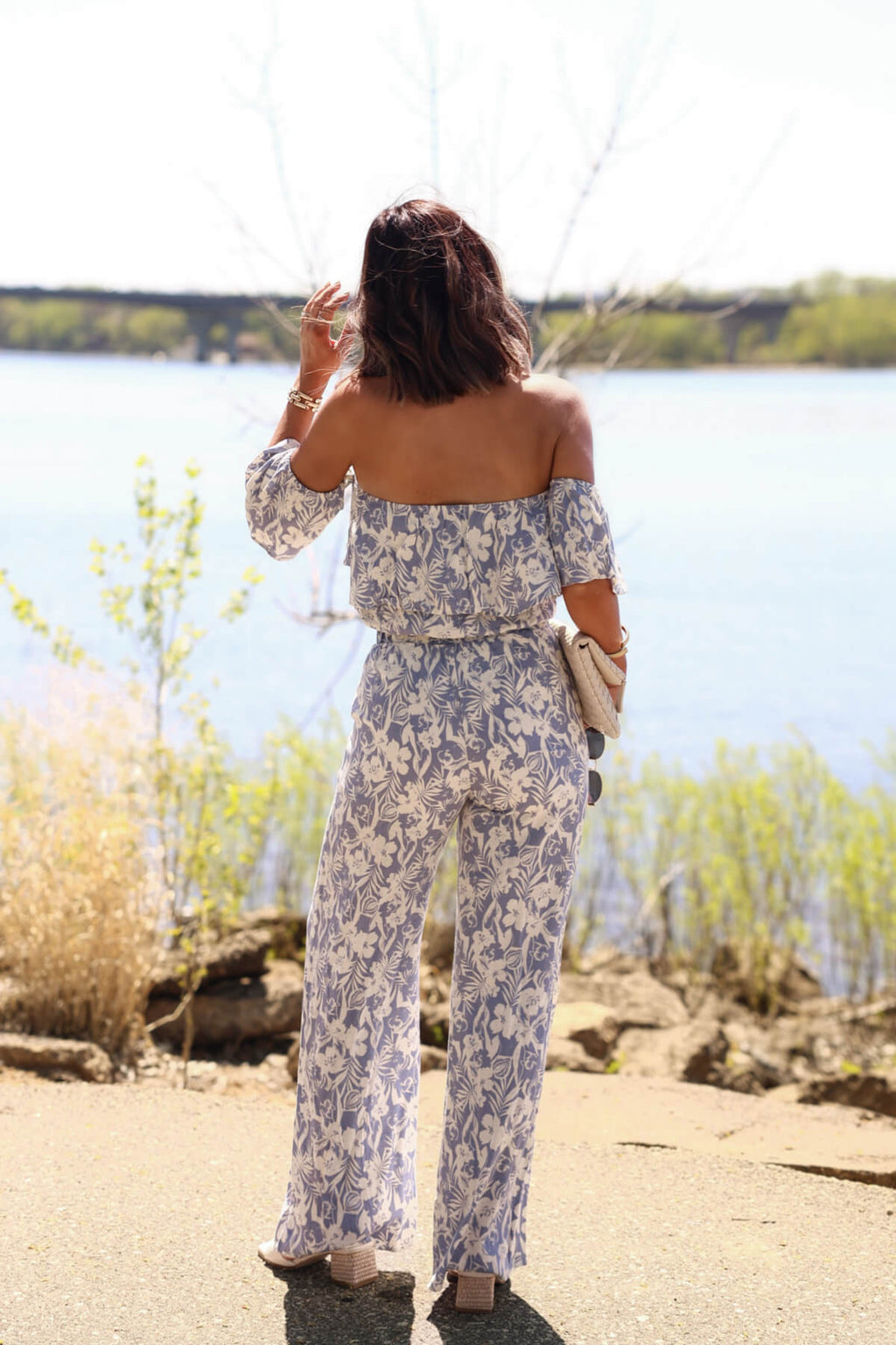 Blue Floral Print Linen Pants - DOORBUSTER