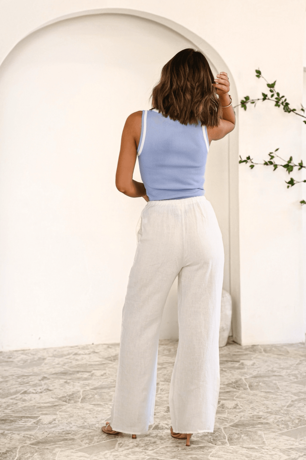 Breezy Linen Wide Leg Pants - White - DOORBUSTER