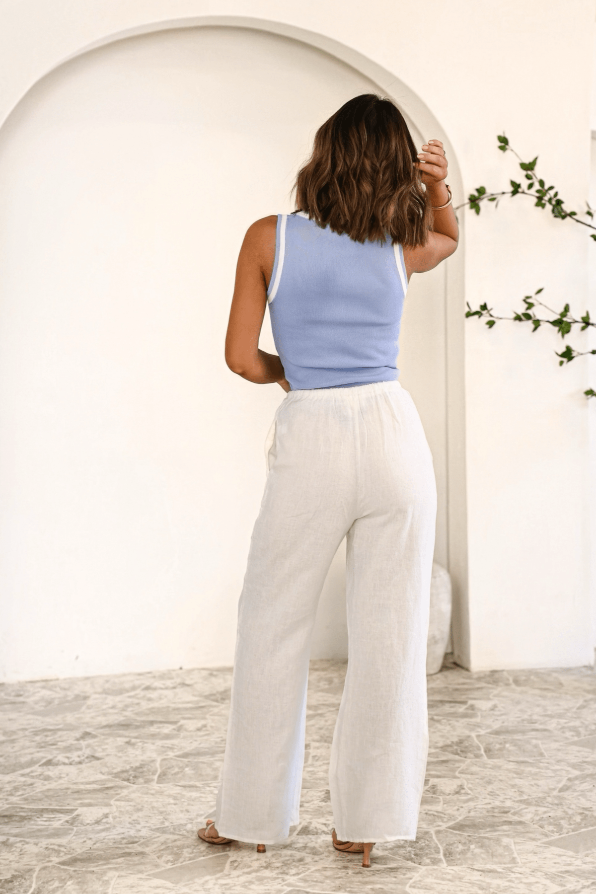Breezy Linen Wide Leg Pants - White - DOORBUSTER