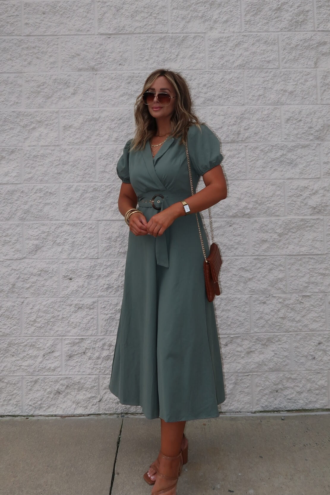 Breland Olive Belted Midi Dress - FINAL SALE