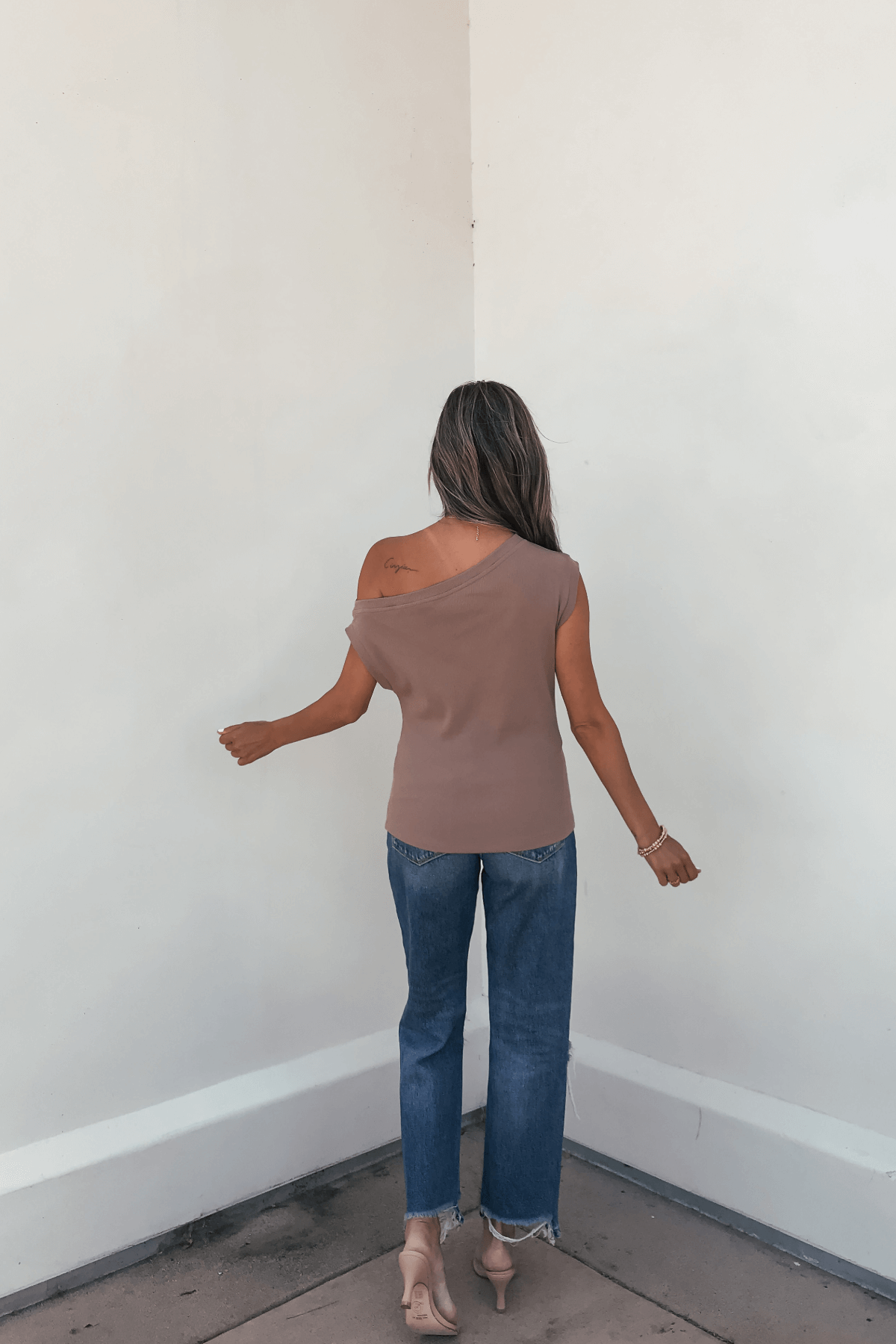 Brown Off The Shoulder Ribbed Top - FINAL SALE