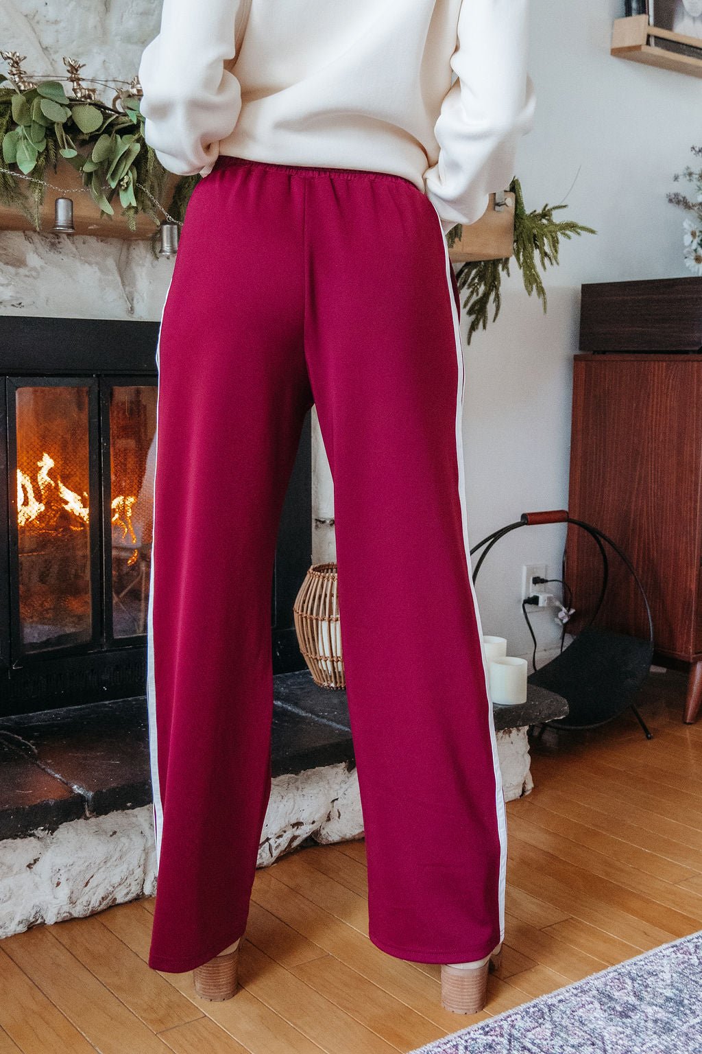 Burgundy Striped Athleisure Pants - DOORBUSTER
