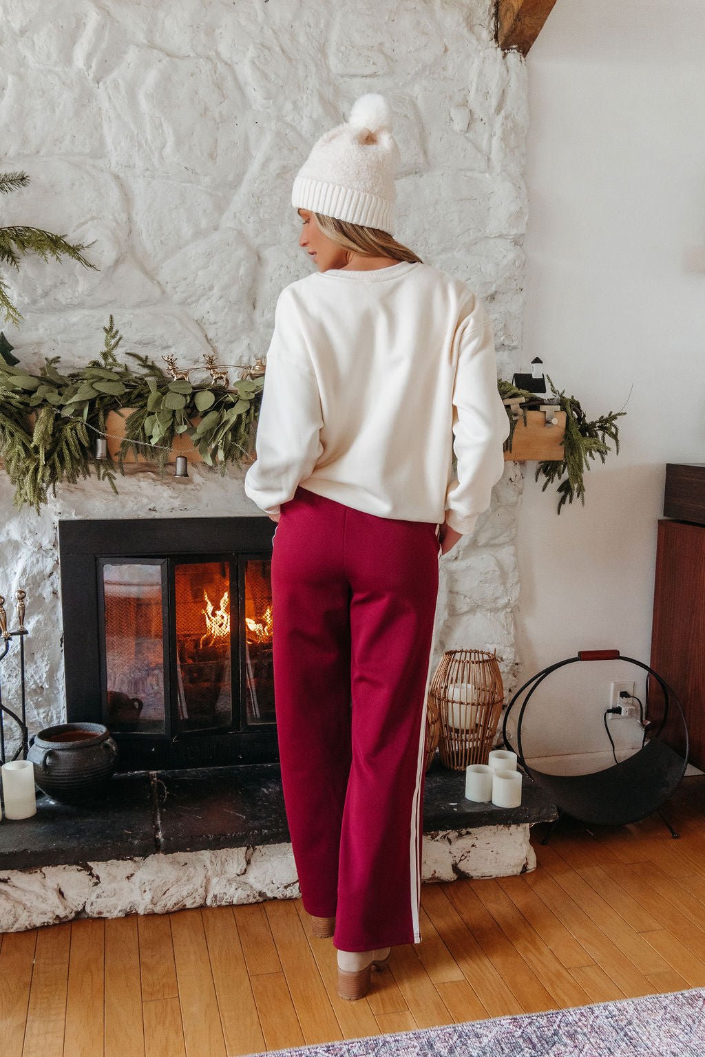 Burgundy Striped Athleisure Pants - DOORBUSTER