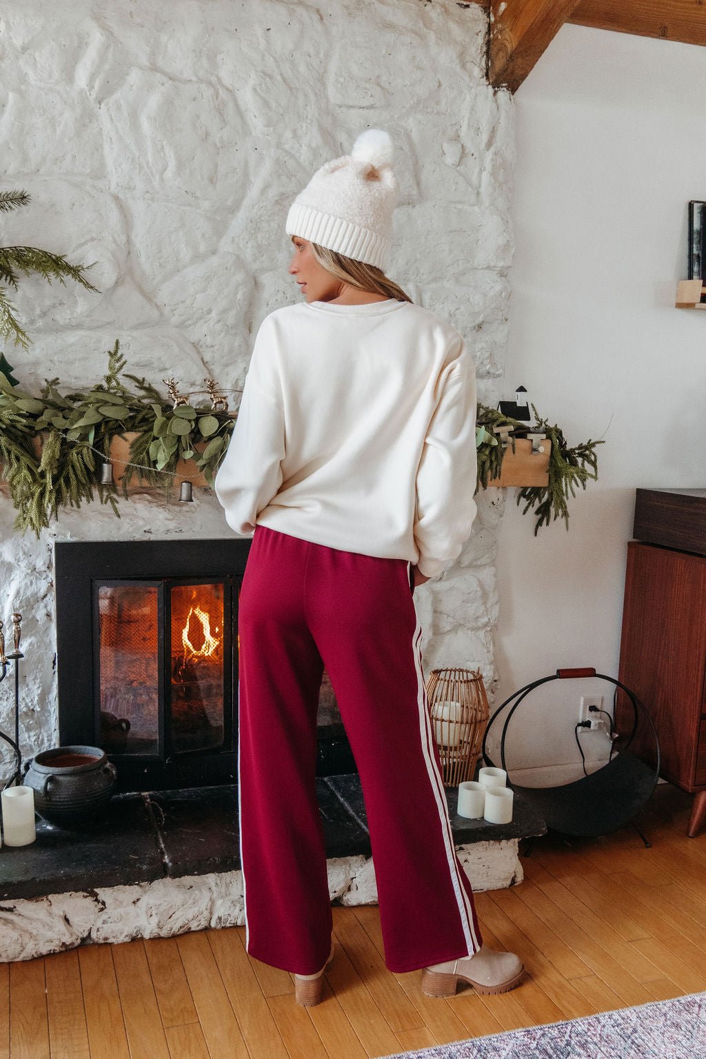 Burgundy Striped Athleisure Pants - DOORBUSTER