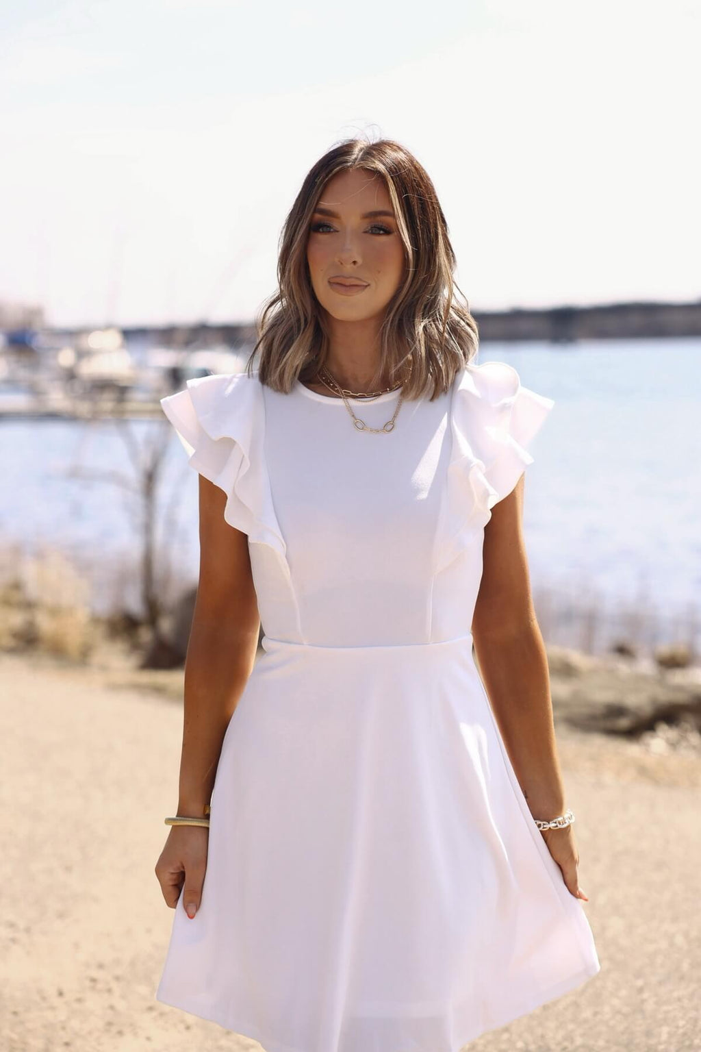 Chic & Classy White Flutter Sleeve Mini Dress - FINAL SALE
