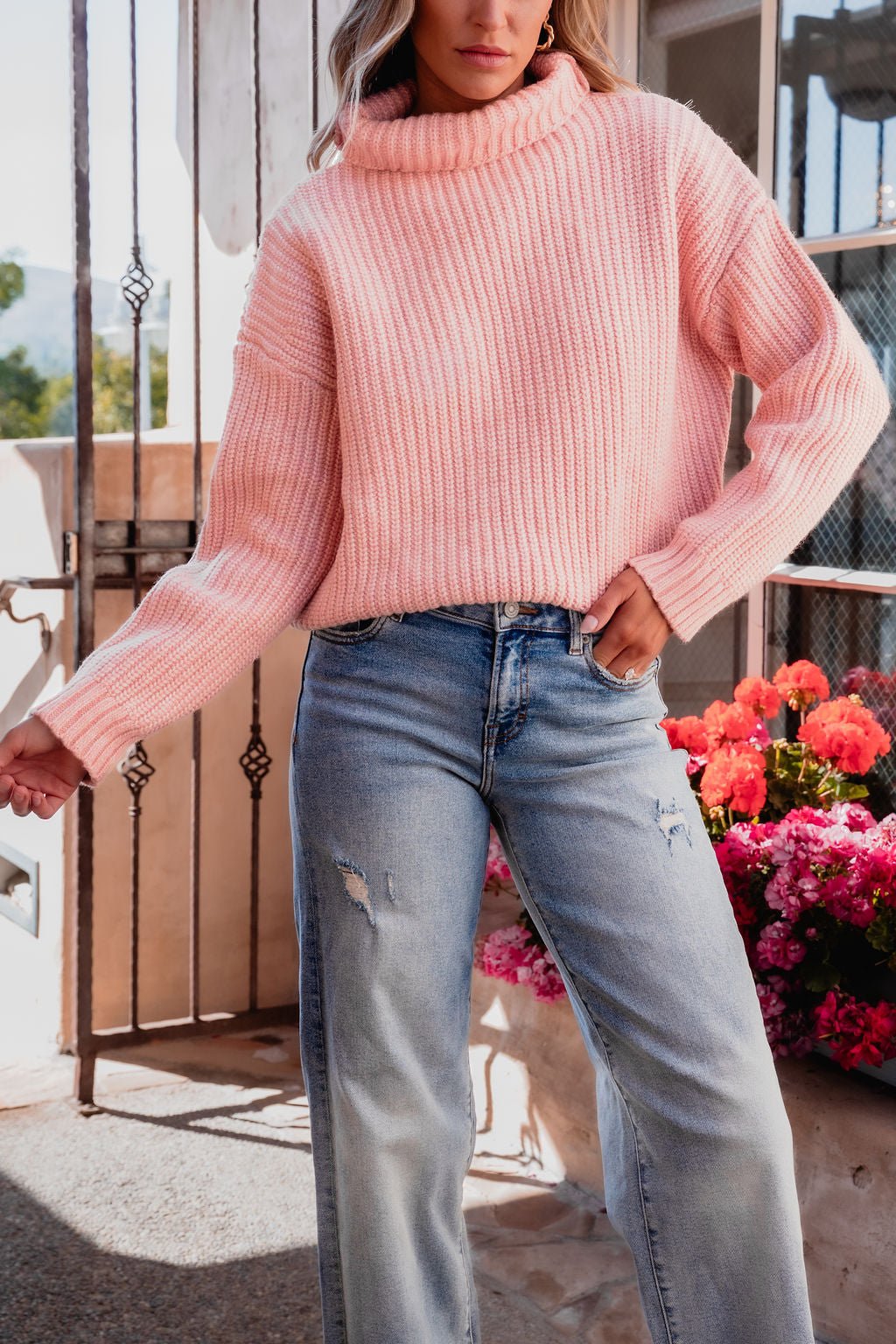 Chunky Pink Ribbed Turtleneck Sweater - FINAL SALE