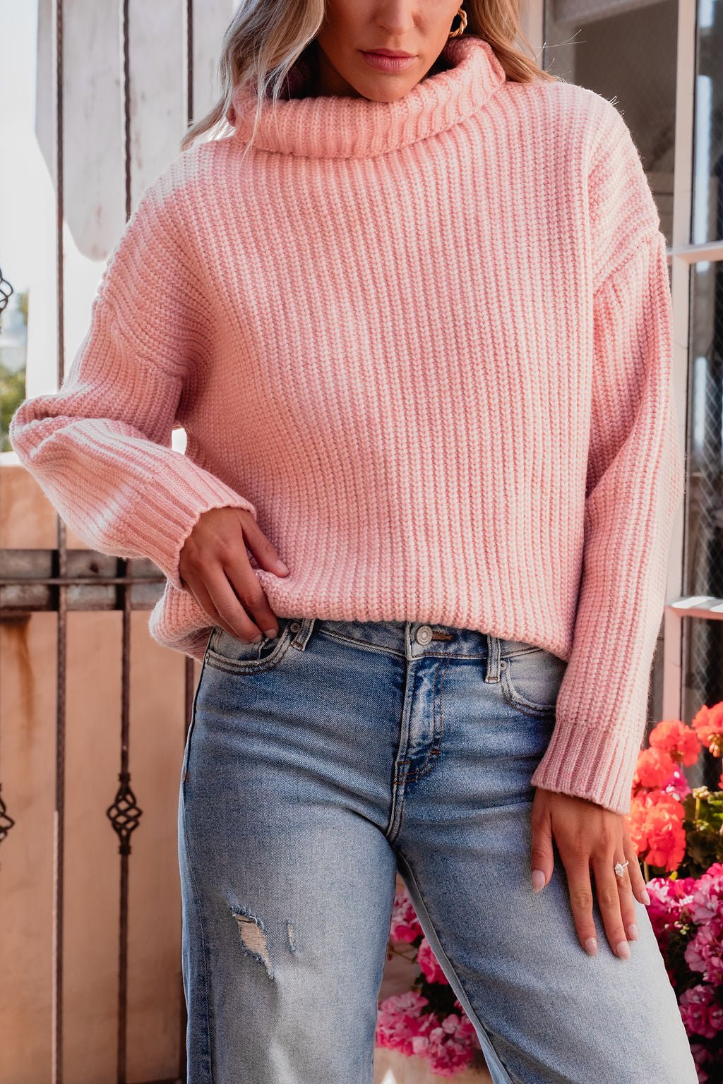 Chunky Pink Ribbed Turtleneck Sweater - FINAL SALE