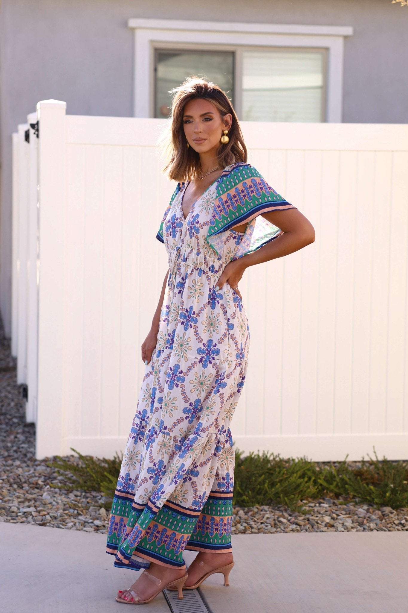 Claire Blue Print Tiered Maxi Dress - DOORBUSTER