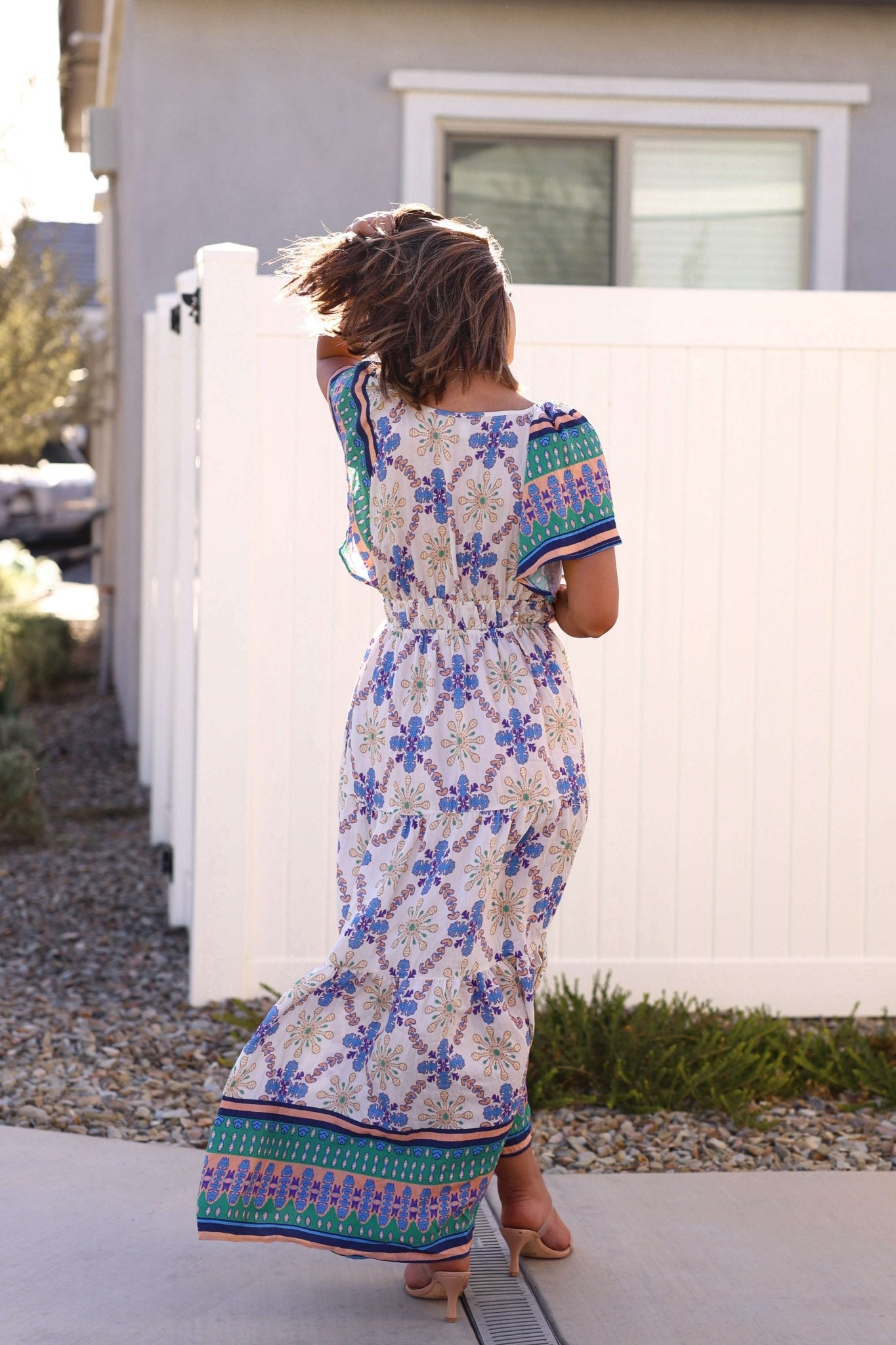 Claire Blue Print Tiered Maxi Dress - DOORBUSTER