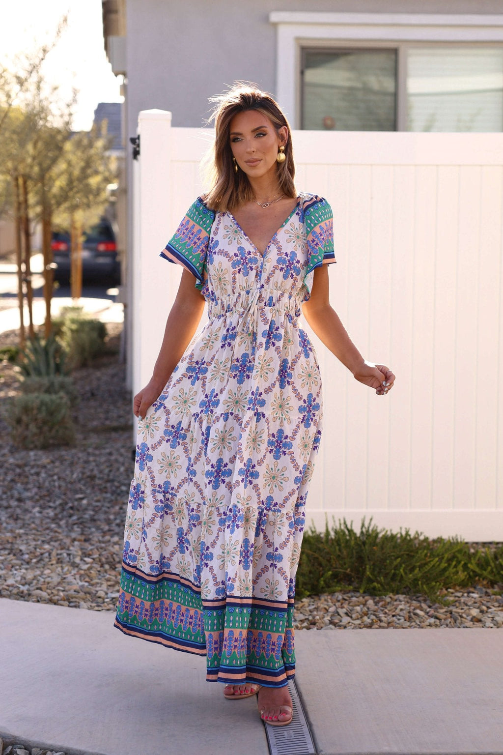 Claire Blue Print Tiered Maxi Dress - DOORBUSTER