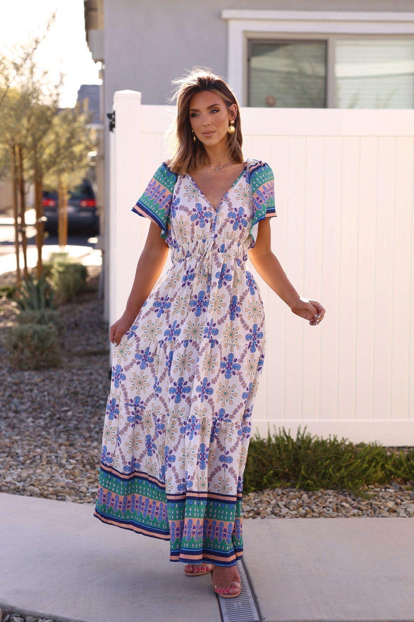 Claire Blue Print Tiered Maxi Dress - DOORBUSTER