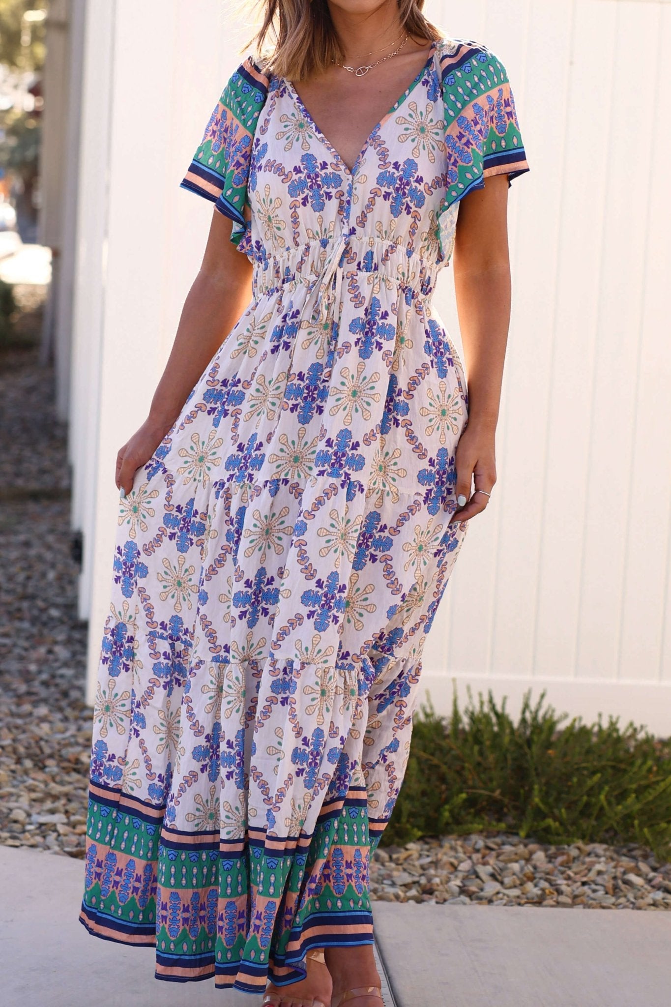 Claire Blue Print Tiered Maxi Dress - DOORBUSTER