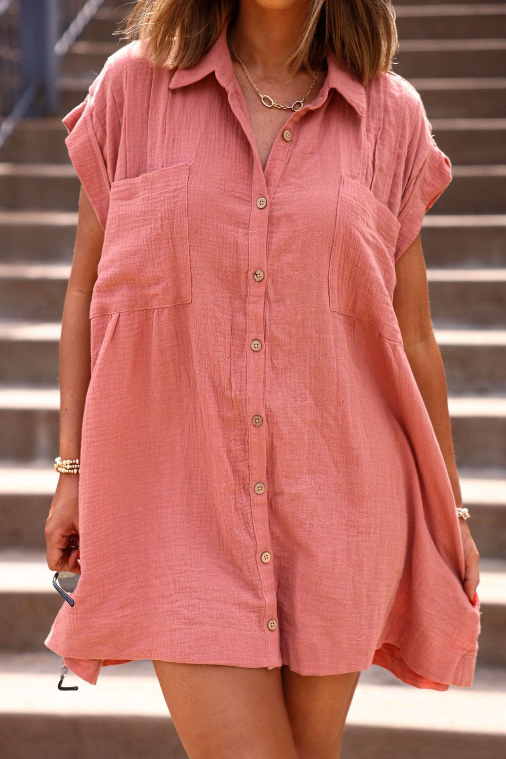 Clay Belle Button Down Tunic Mini Dress - FINAL SALE