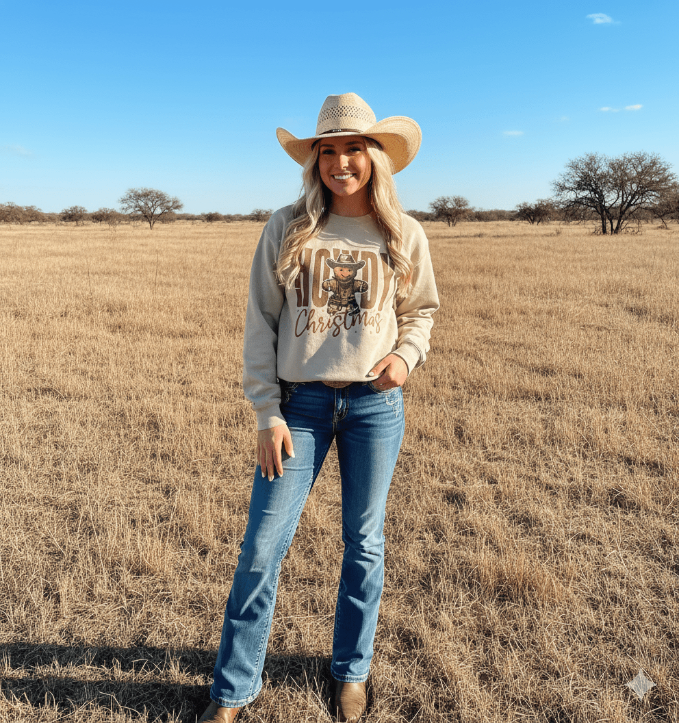 Cowboy Gingerbread Howdy Christmas Graphic Sweatshirt
