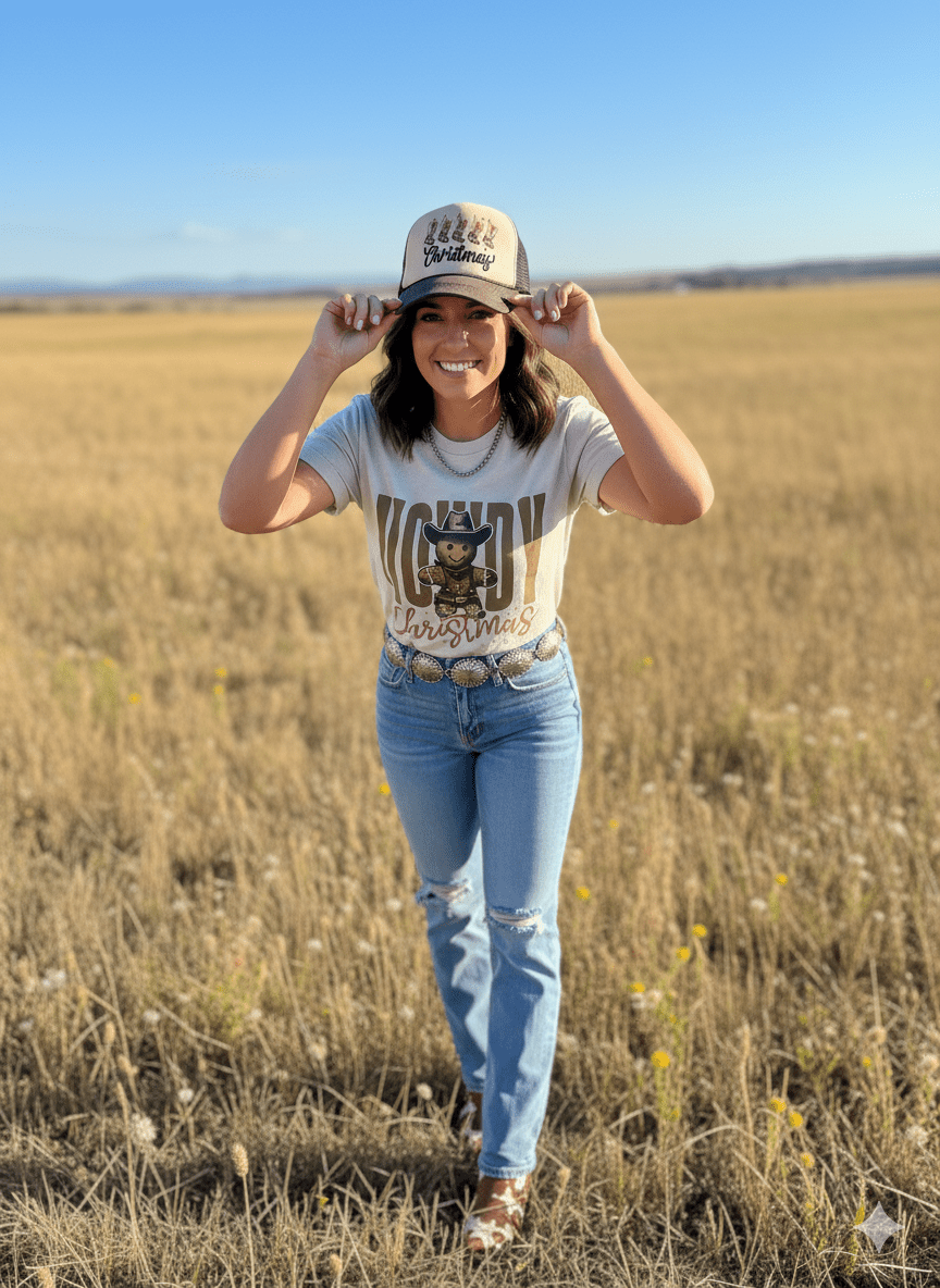 Cowboy Gingerbread Howdy Christmas Graphic Tee