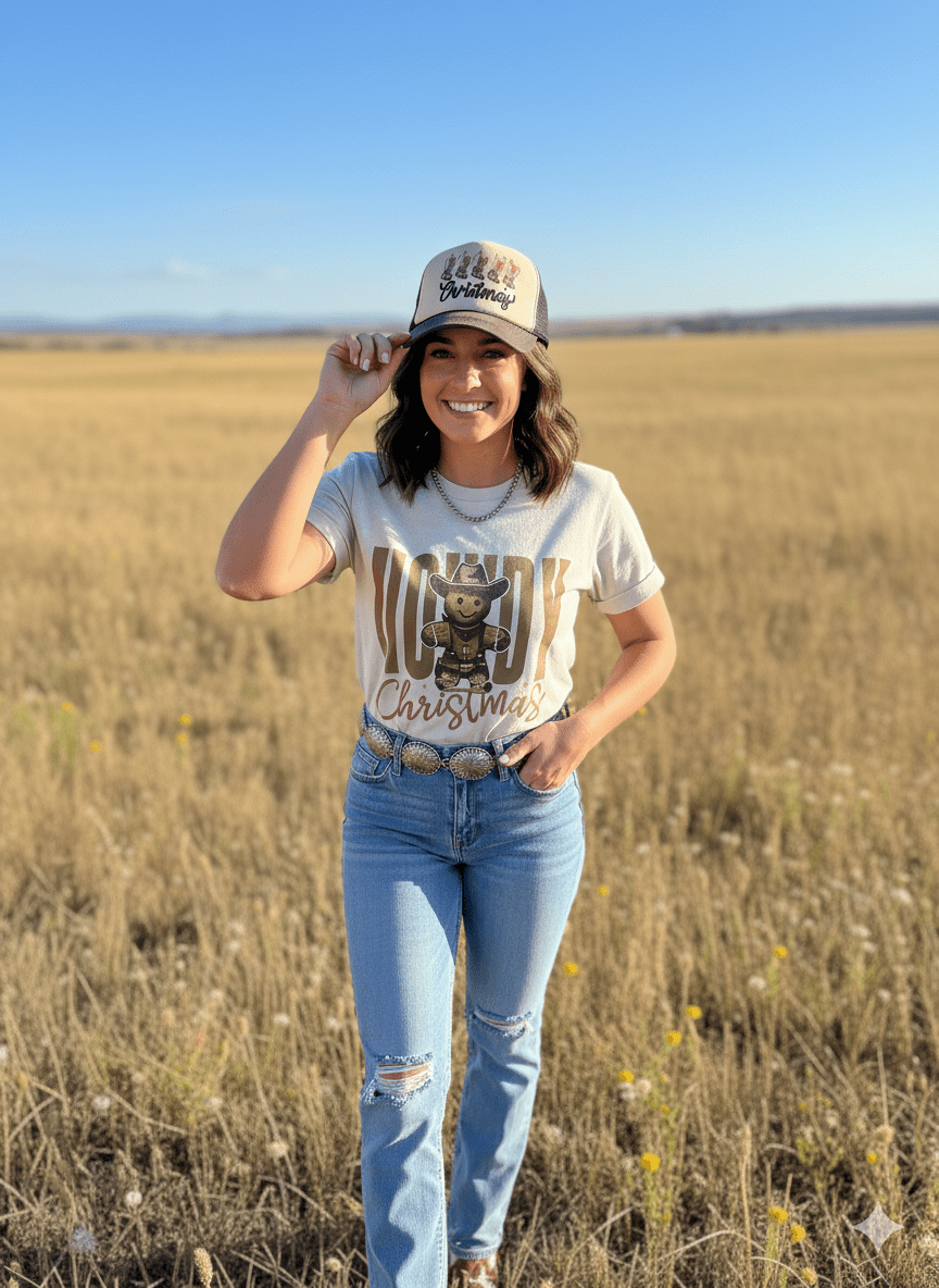 Cowboy Gingerbread Howdy Christmas Graphic Tee