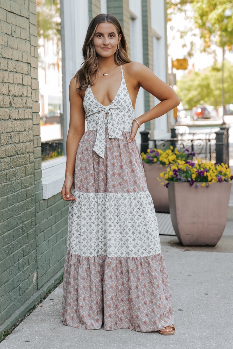 Cream Color Block Halter Maxi Dress - FINAL SALE