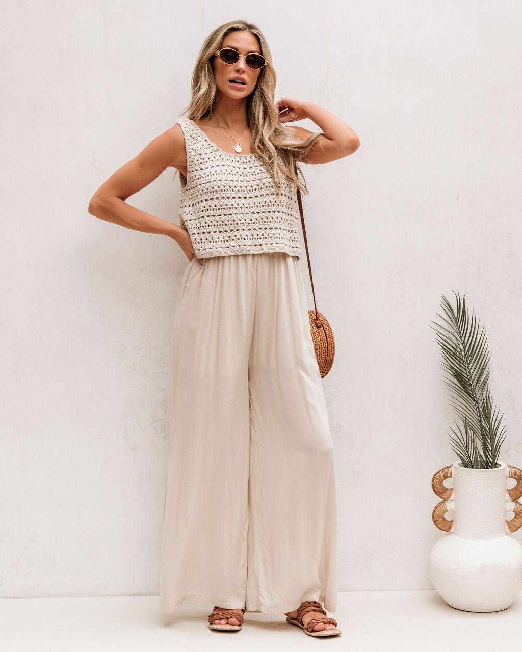 Cream Crochet Slit Jumpsuit - FINAL SALE