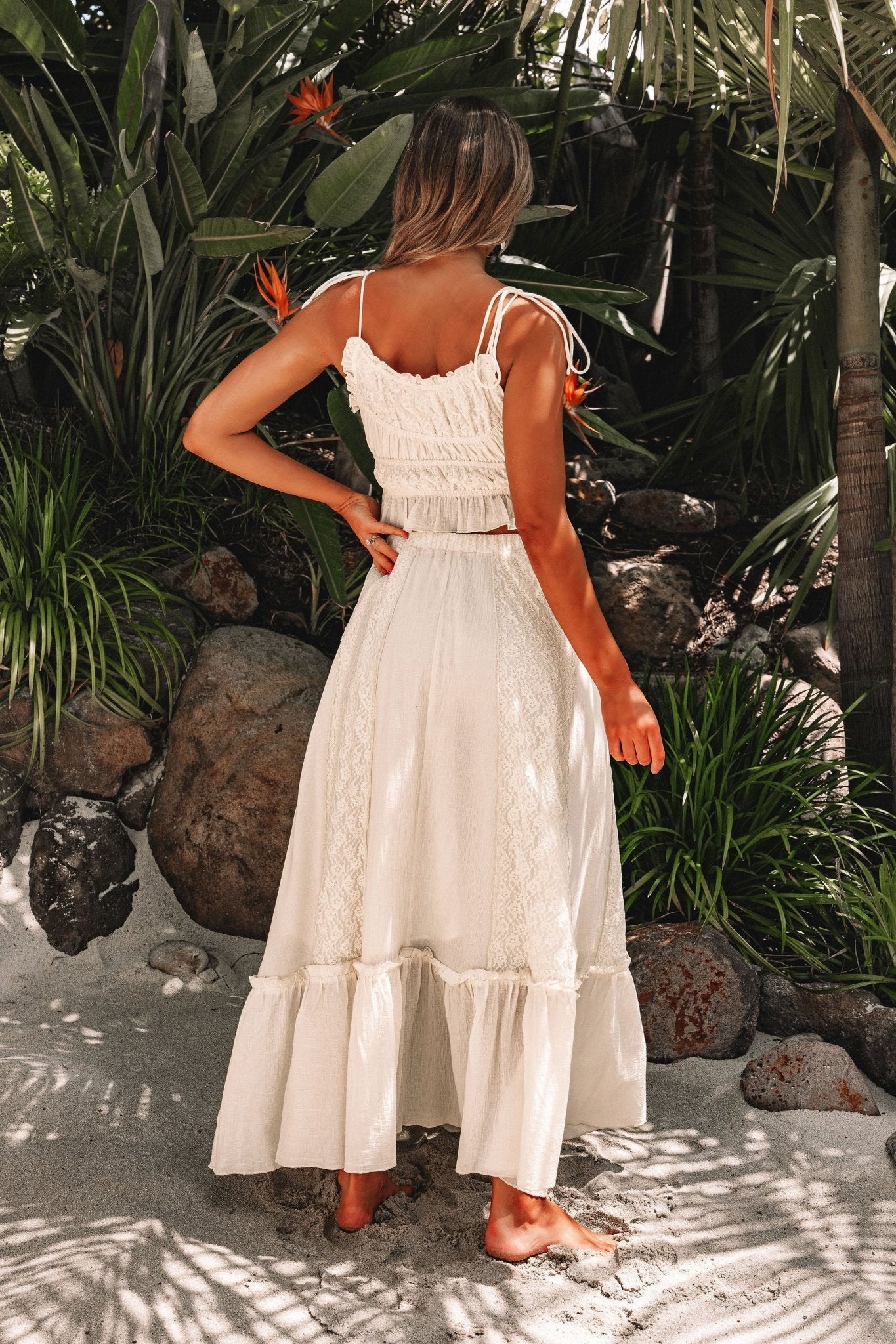 Cream Floral Ruffled Trim Lace Cami - DOORBUSTER